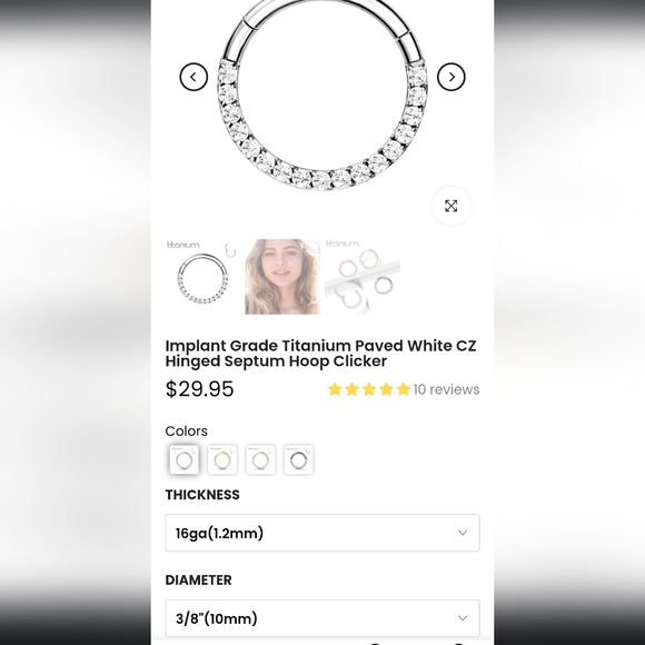 Implant Grade Titanium Paved White CZ Hinged Septum Piercing Hoop Clicker - Picture 5 of 5